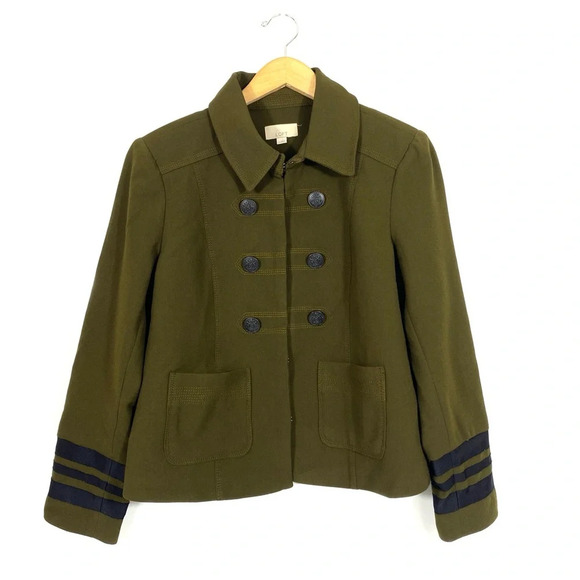 Loft Women Military Blazer Jacket Olive Green Size 12 Career Nautical Business - Picture 1 of 11